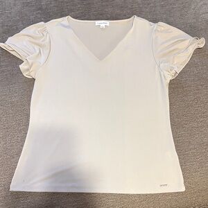 Calvin Klein Women's Beige V-Neck shirt L